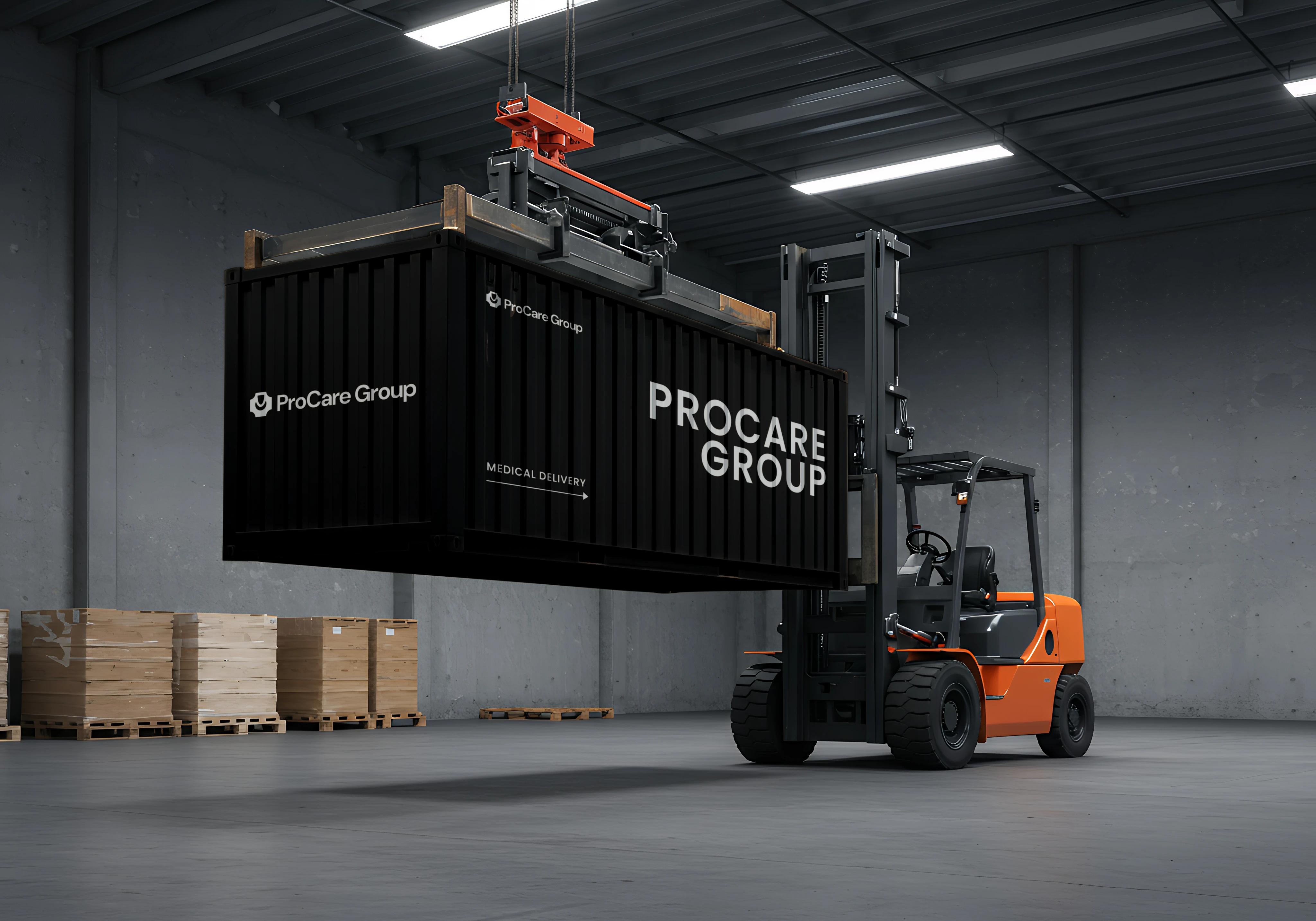 Procare Group shipping container at a distribution warehouse